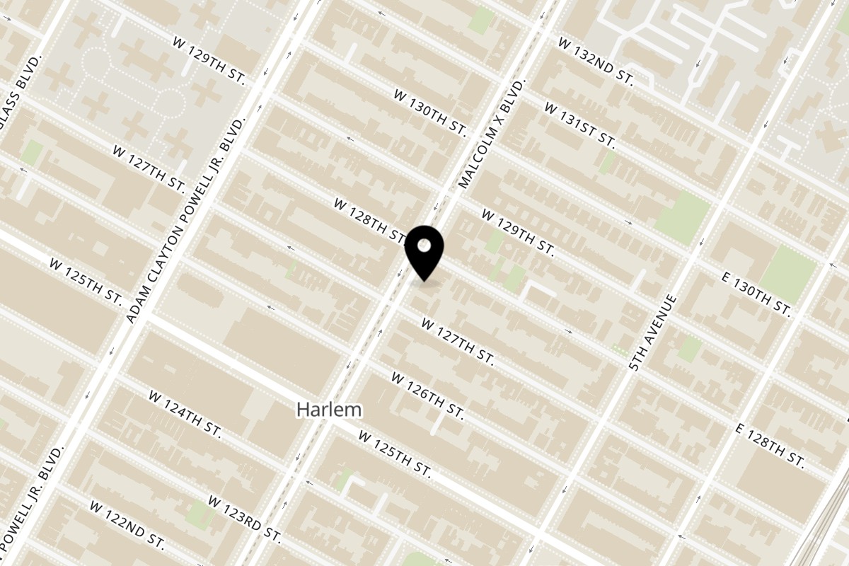 Map showing the location of Azara Kitchen on 348 Lenox Ave in New York